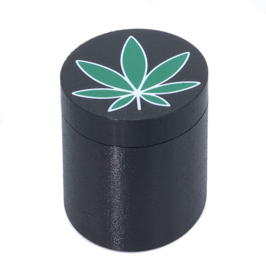 Green leaf on black 16 ounce Stash Jar
